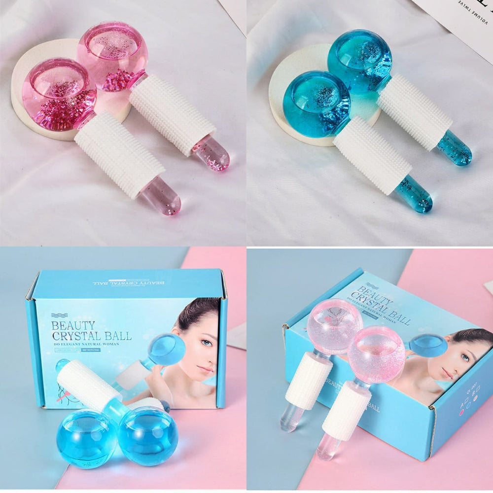 Pair of 2 pcs crystal ice roller globes for cooling facial massage