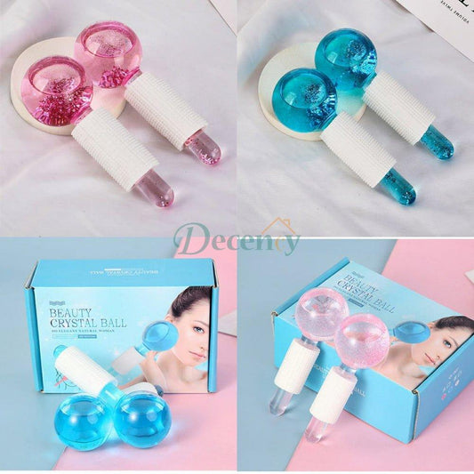 Pair of 2 pcs crystal ice roller globes for cooling facial massage