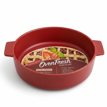Danny Home 10-inch red ceramic baking dish placed on a kitchen countertop