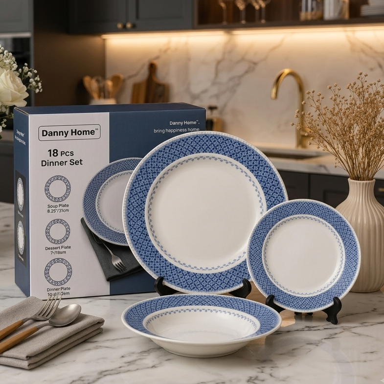 Danny Home 18-piece blue mosaic dinner set complete packaging box and tableware set