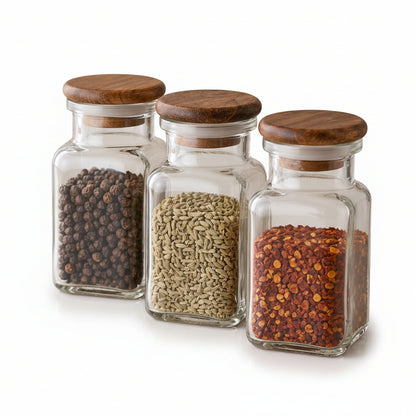 Danny Home 3-piece white ceramic tea, coffee, and sugar jar set on a wooden stand
