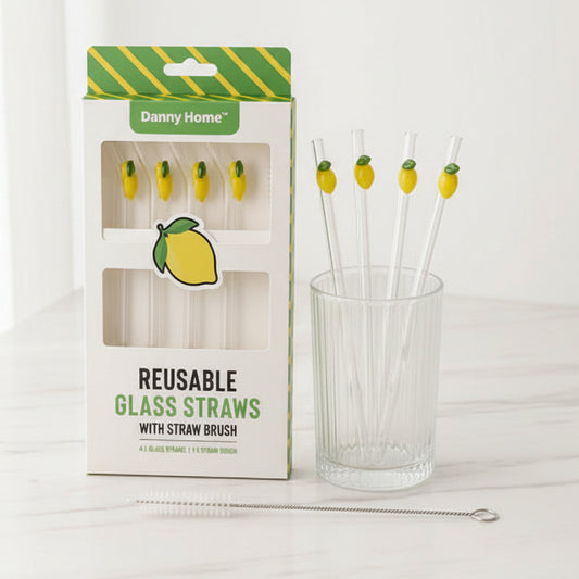 Danny Home 5-piece lemon accent glass straw set packaging