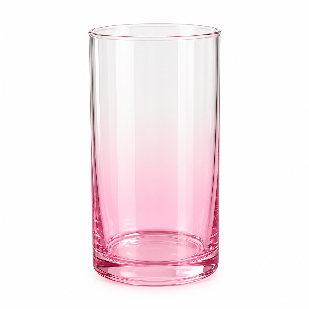 Danny Home 390ml pink tinted glass tumbler placed on marble dining table
