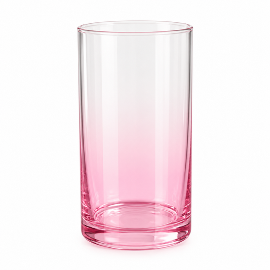 Danny Home 390ml pink tinted glass tumbler placed on marble dining table