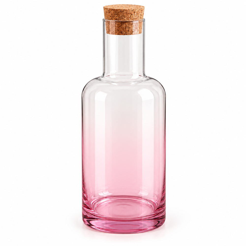 Danny Home 1520ml pink gradient clear glass water bottle with cork stopper