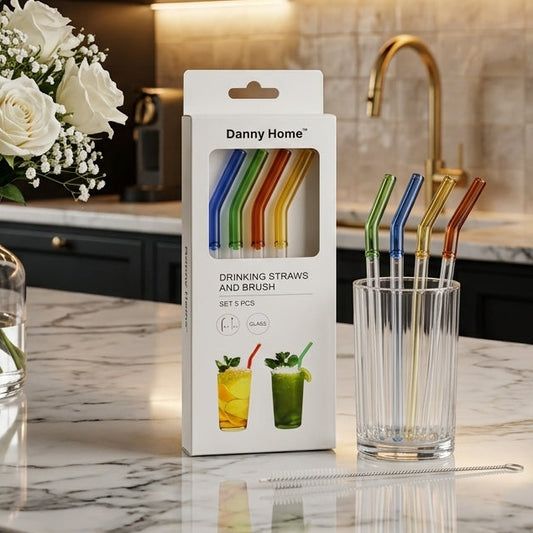 Danny Home 5 piece reusable glass drinking straws set in original packaging box