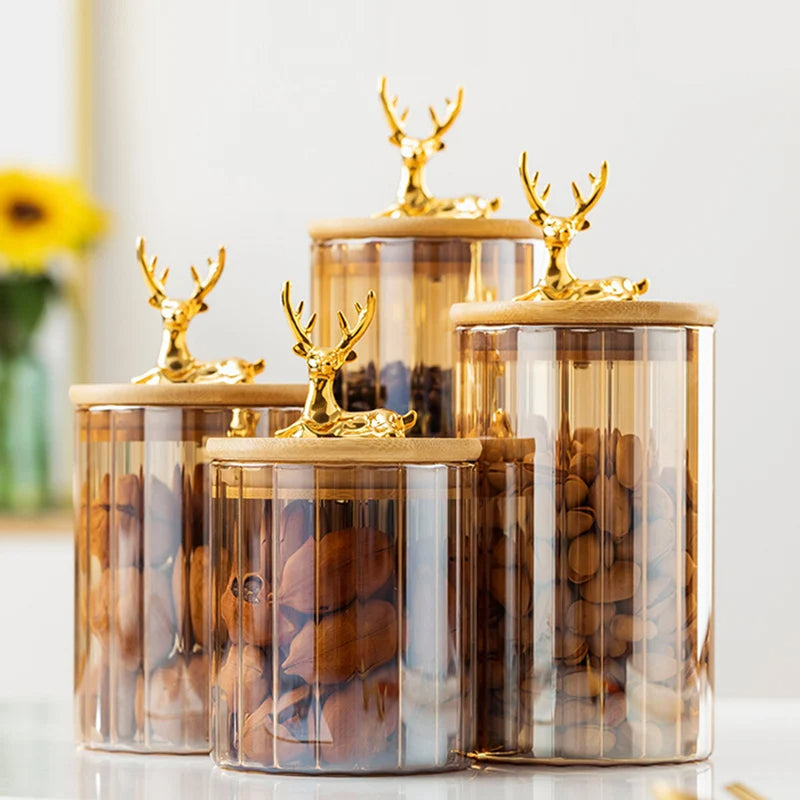 Golden Deer Glass Storage Jar