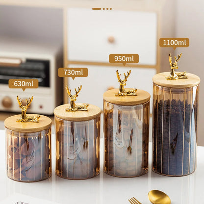 Golden Deer Glass Storage Jar