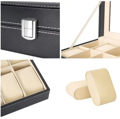 6 Slot Leather Watch Storage Box Jewelry Storage Organizer