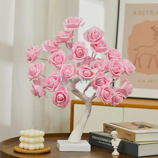 rose bonsai lamp, desktop tree lamp, LED flower lamp, decorative night light, artificial bonsai tree light, romantic bedside lamp, rose blossom light tree