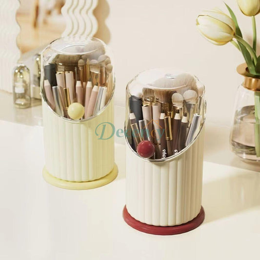 GlamOrganize Large Capacity Makeup Brush Storage Box – Dust-Proof Cosmetic Organizer with Compartments