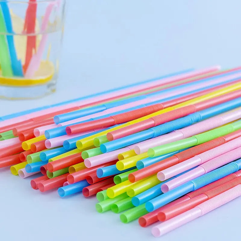 100 Pcs Disposable Folding Straw Flexible Plastic Straws