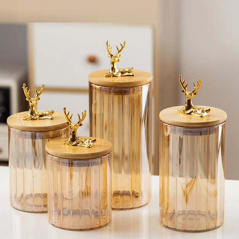 Golden Deer Glass Storage Jar