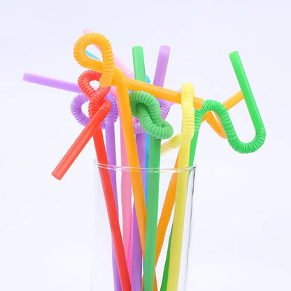 100 Pcs Disposable Folding Straw Flexible Plastic Straws