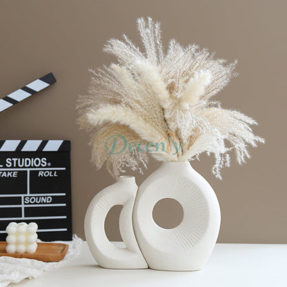 2 Pcs White Sun and Moon Ceramic Vase Set