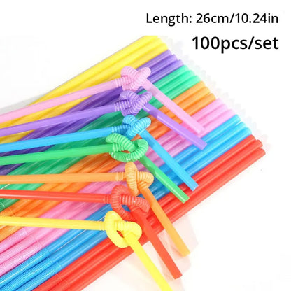 100 Pcs Disposable Folding Straw Flexible Plastic Straws