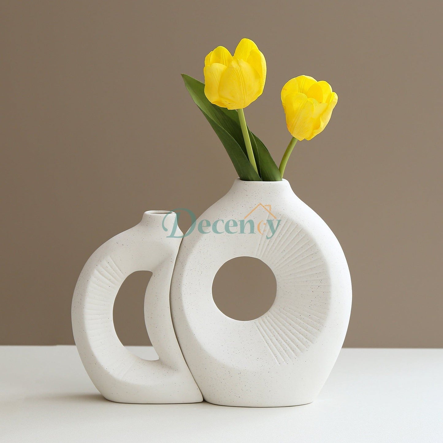2 Pcs White Sun and Moon Ceramic Vase Set