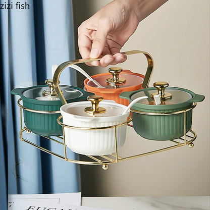 4 Pcs Luxury Seasoning Jar Set With Golden Iron Stand