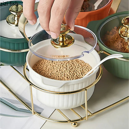 4 Pcs Luxury Seasoning Jar Set With Golden Iron Stand