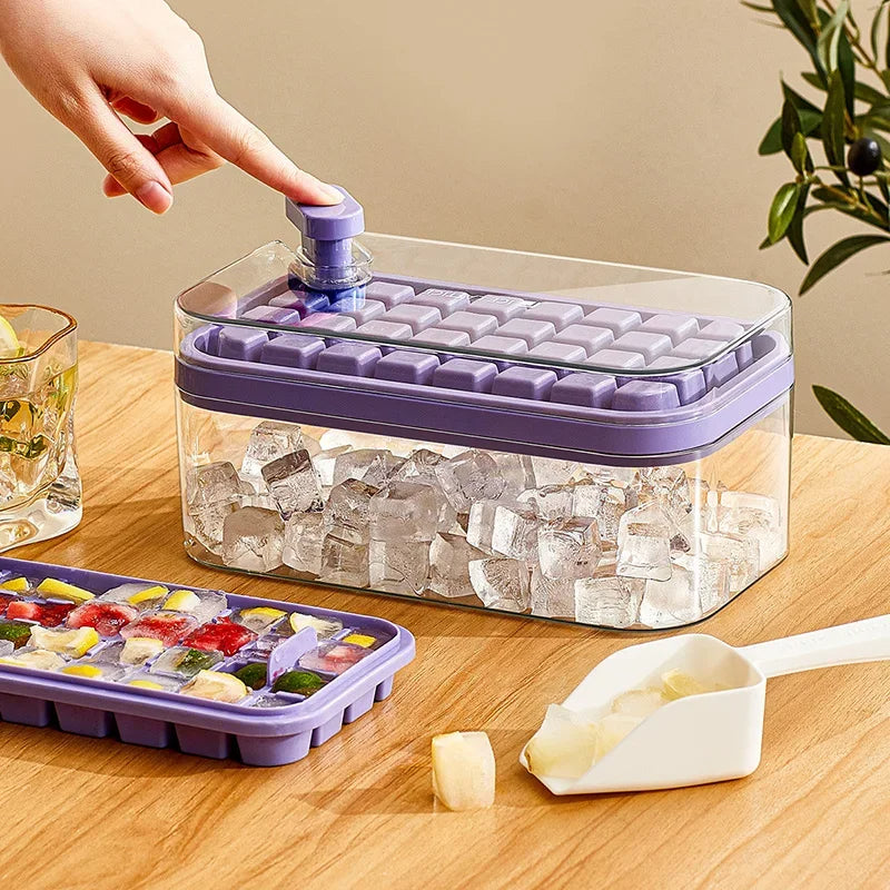 Press Type Ice Cube Maker 32 Grids Ice Box