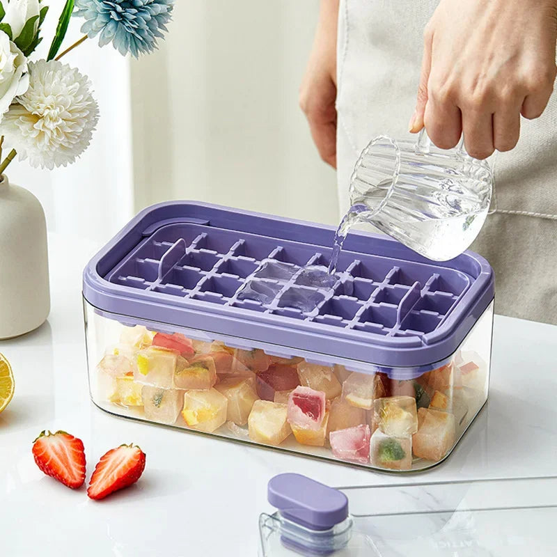 Press Type Ice Cube Maker 32 Grids Ice Box