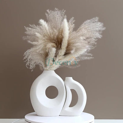 2 Pcs White Sun and Moon Ceramic Vase Set