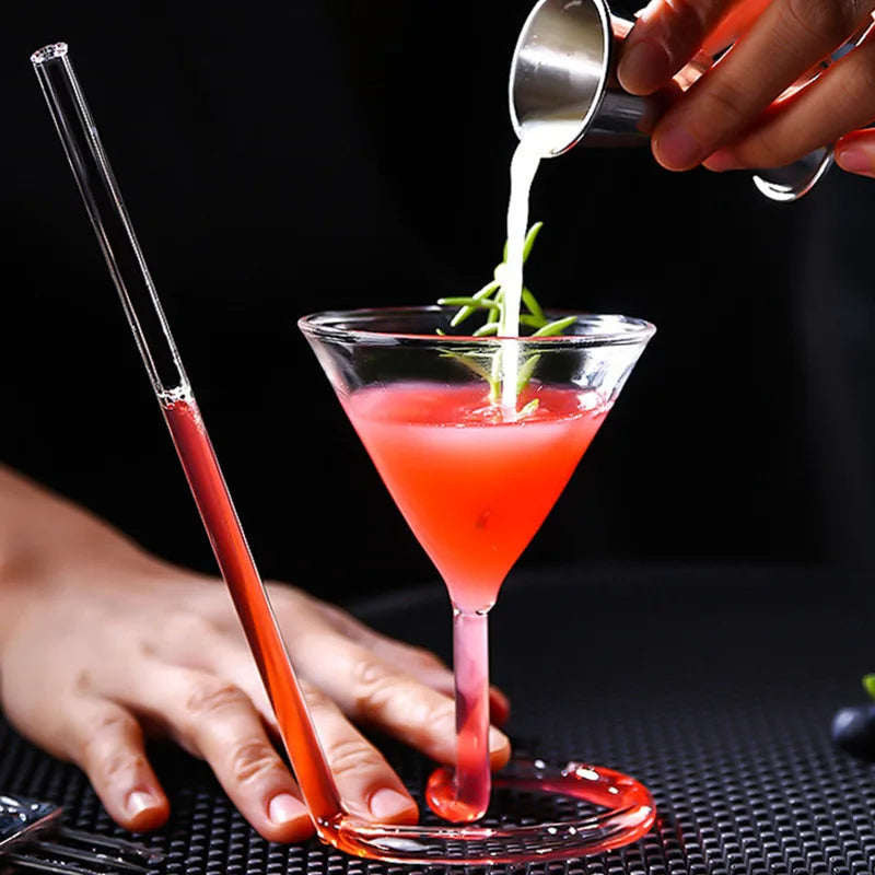 Creative Glass Spiral Cocktail Cup Straw Wine Glass