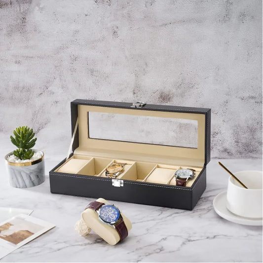 6 Slot Leather Watch Storage Box Jewelry Storage Organizer