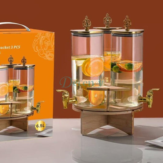 rotating glass drink dispenser, golden crown juice jar, 6.8 liter beverage server, party drink dispenser with stand, luxury water dispenser jar