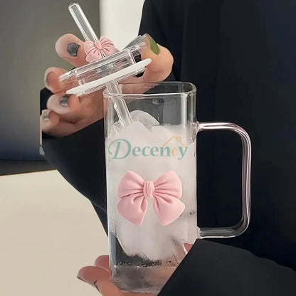 Elegant 12oz Clear Glass Tumbler with Straw & Handle - Reusable Cup
