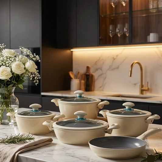 Durable non-stick granite surface of a Falez cooking pot showing premium scratch-resistant coating.