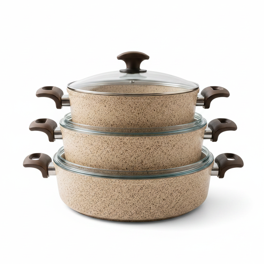 Falez premium granite non-stick shallow casserole set 3 pieces made in Turkey