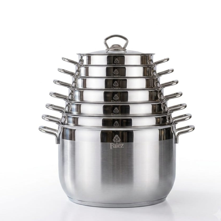 Falez premium Turkish stainless steel cooking pot with tempered glass lid.