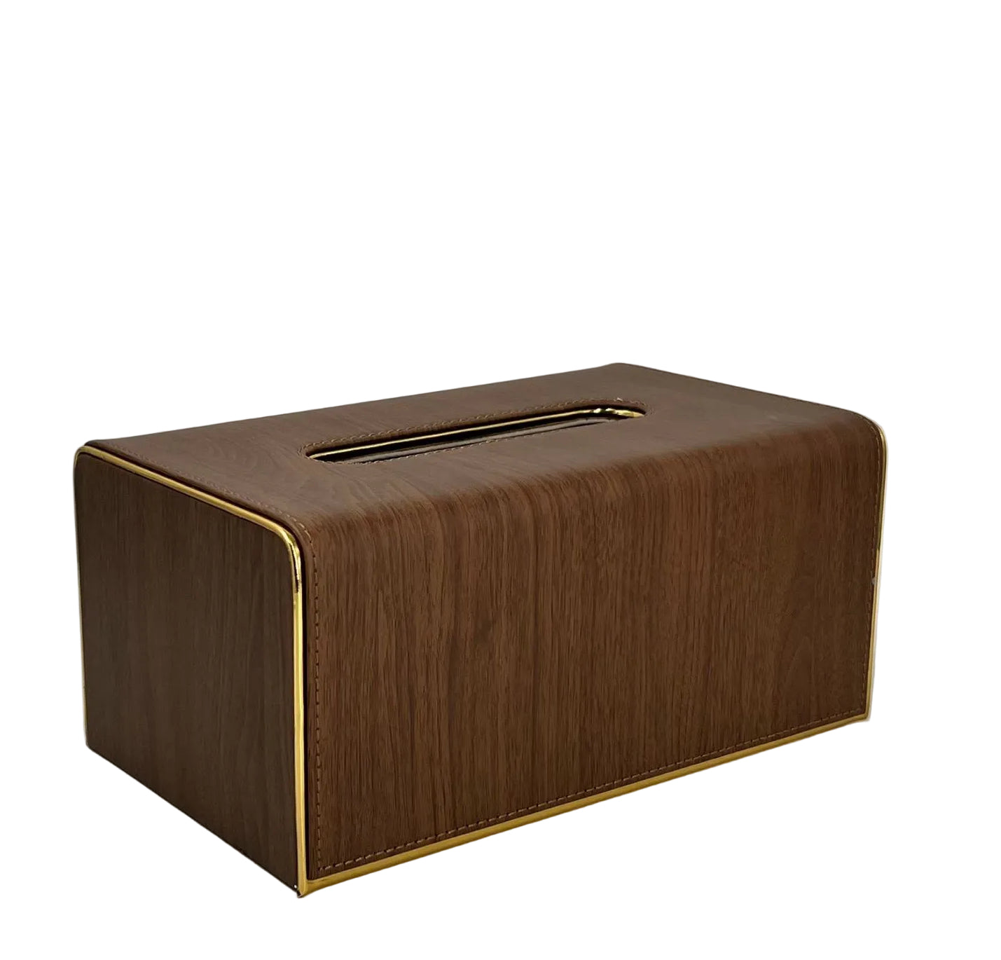 Luxury rectangular leather tissue box holder placed on a modern Pakistani drawing room coffee table.