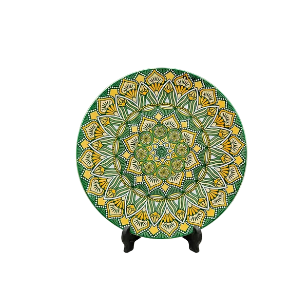 Handmade green mandala ceramic dinner plate 10-inch main product view