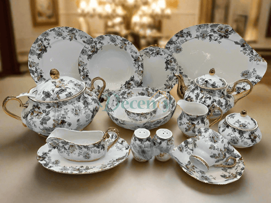 Royal Albert 75 piece bone china dinner set  Vintage floral porcelain dinnerware  Elegant tableware set with gold rim  Royal Albert classic china dinnerware  Luxury dinner set for 4 persons