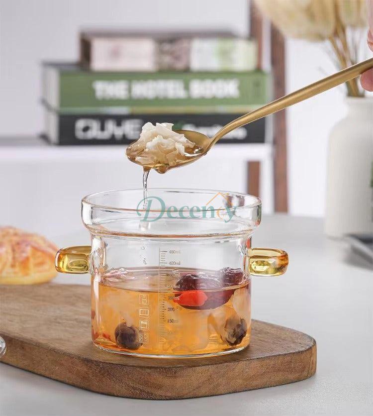 High Borosilicate Glass Mini Cooking Pot Double Handle With Lid Egg Bowl Soup Tureen