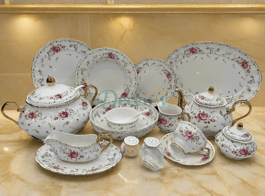 Royal Albert 75 piece dinner set  Fine bone china dinnerware set  Floral vintage dinner set for 4  Elegant porcelain tableware set  Royal Albert dinner set with gold trim