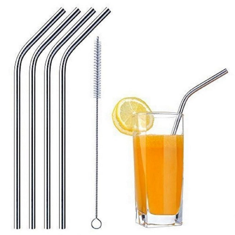 5 Pcs Stainless Steel Reusable Drinking Straws With Cleaning Brush Metal Straws