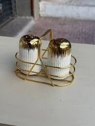 Elegant Glass Salt and Pepper Shaker Set with Stand for Dining Table