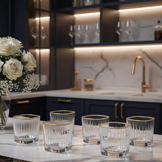 Luxe Gold Rim Crystal Glass Tumbler Set – 6 Piece