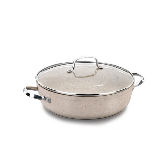 Korkmaz Granita 4L Non-Stick Low Casserole Pot with Glass Lid – 28cm
