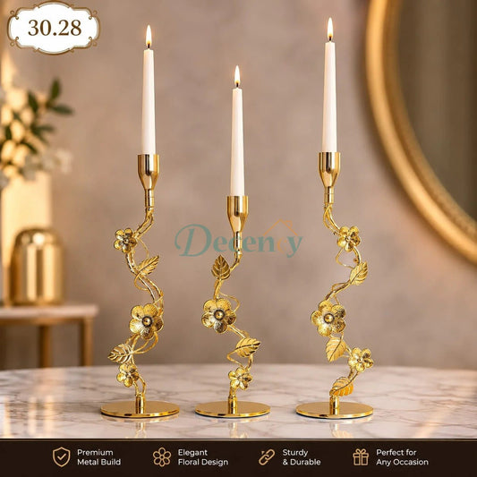 Royal Golden Vine Candle Holder Set – 3 Piece Table Decor