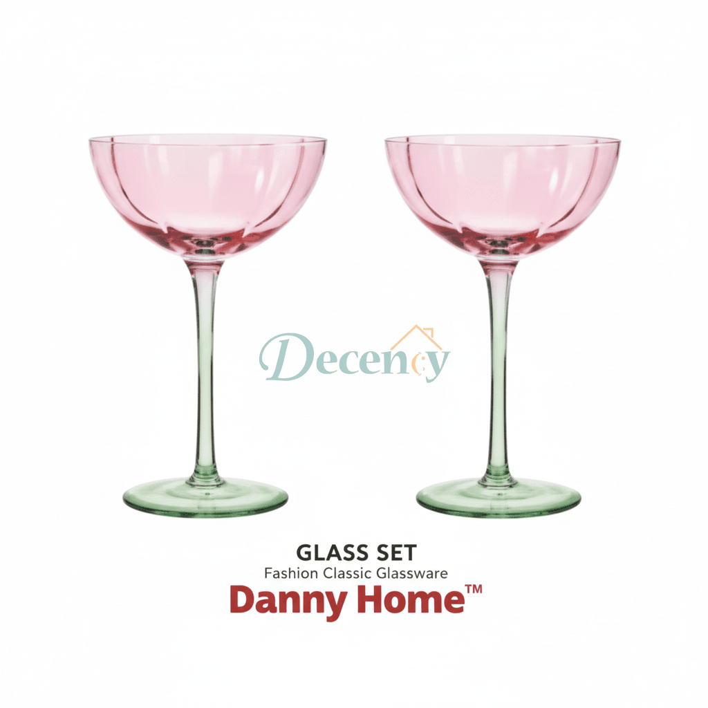 Danny Home Elegant 2 Piece Gin Saucer Glasses﻿ Set – Pink & Green