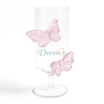 Luxury Pink Bow Flutter Glass Cup with Elegant Ribbon Handle