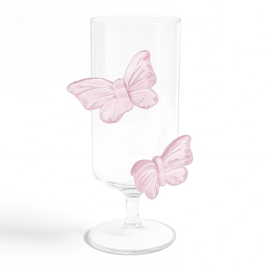 Luxury Pink Bow Flutter Glass Cup with Elegant Ribbon Handle