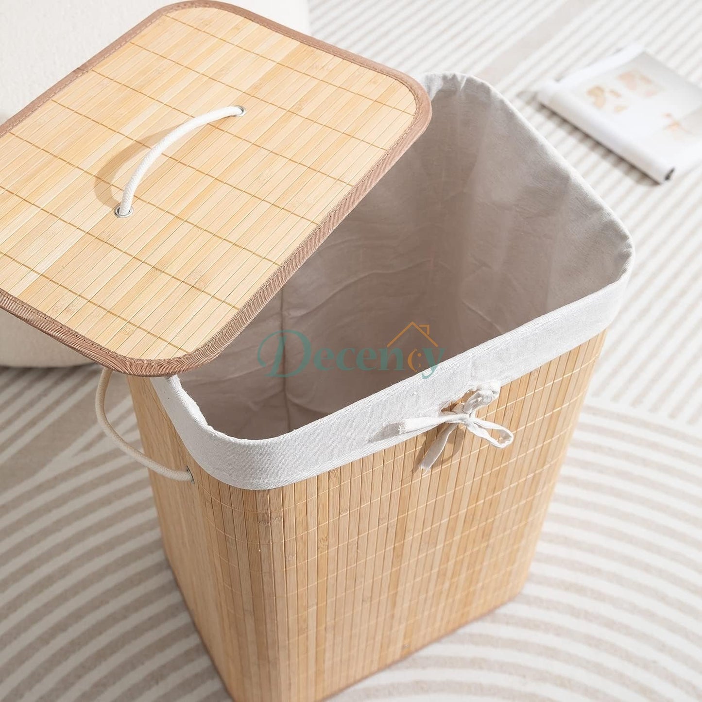 Eco-Friendly Foldable Bamboo Laundry Basket Hamper with Lid, Large - 81 Liter (Light Brown)