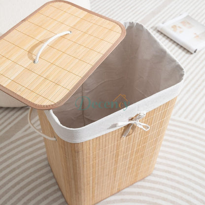 Eco-Friendly Foldable Bamboo Laundry Basket Hamper with Lid, Large - 81 Liter (Light Brown)