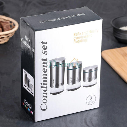 Glass jar set 3pc S+M+L Black/Silver