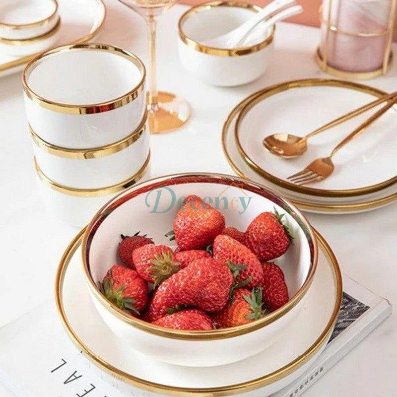 European White Gold Side Tableware Dinner Set | Elegant Ceramic Dinnerware  White